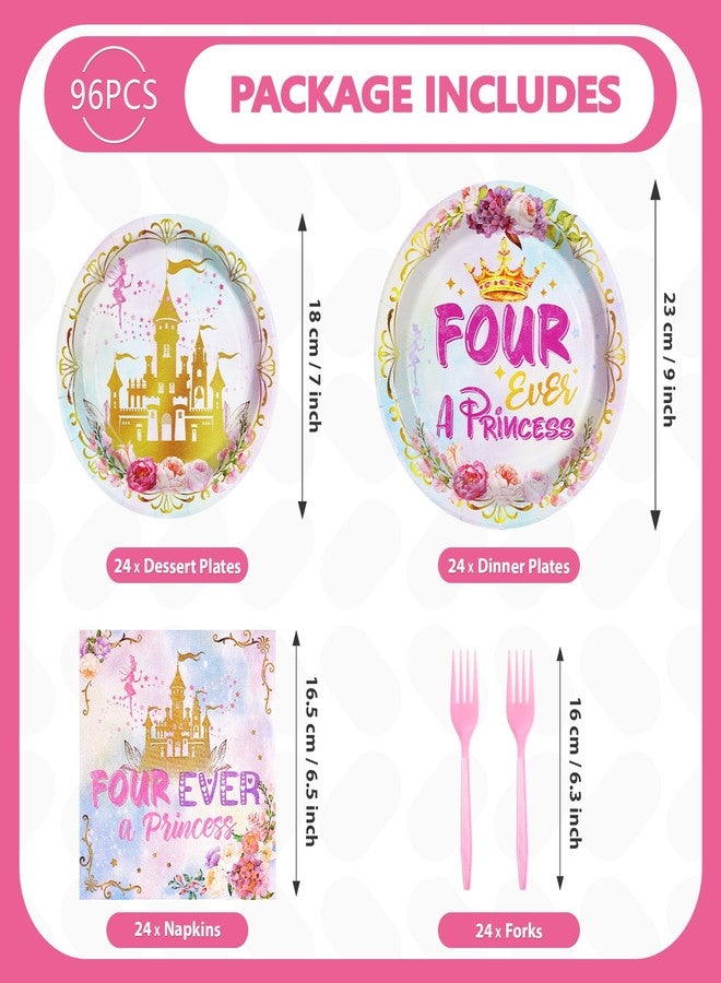 Grencian مجموعة لوازم حفلات عيد ميلاد الأميرة، 98 قطعة، تتضمن أطباقًا ومناديل ومفارش طاولات وديكورات بألوان قوس قزح باستيل مائية، مثالية لحفلات عيد الميلاد الرابع للفتيات، وحفلات القصص الخيالية، تكفي 24 شخصًا. - Image 2